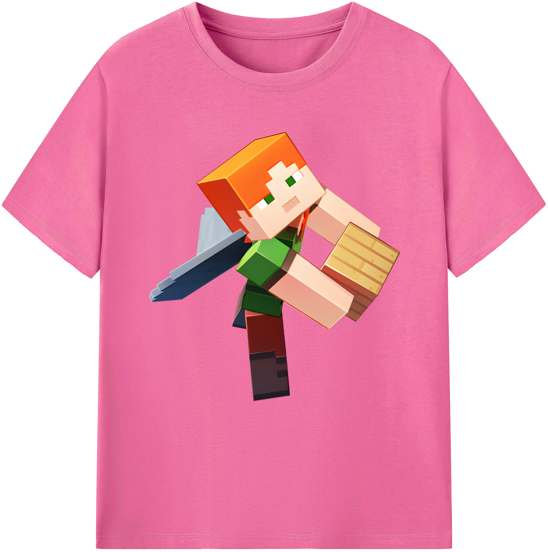 （画像用） マインクラフト ブロックの世界 Minecraft MC Block world レディースカジュアルプリントTシャツ（綿100％）